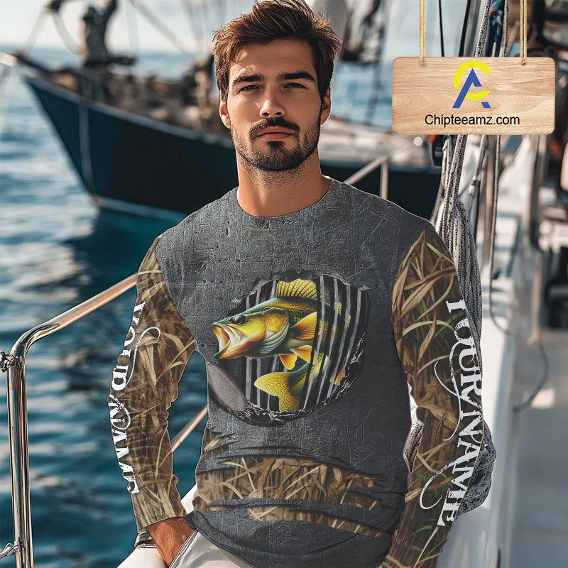 Walleye fishing camo metal grunge pattern Custom walleye fishing shirts walleye fishing gifts NQS11370
