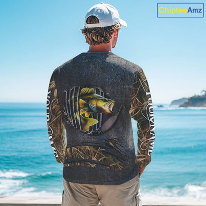 Walleye fishing camo metal grunge pattern Custom walleye fishing shirts walleye fishing gifts NQS11370