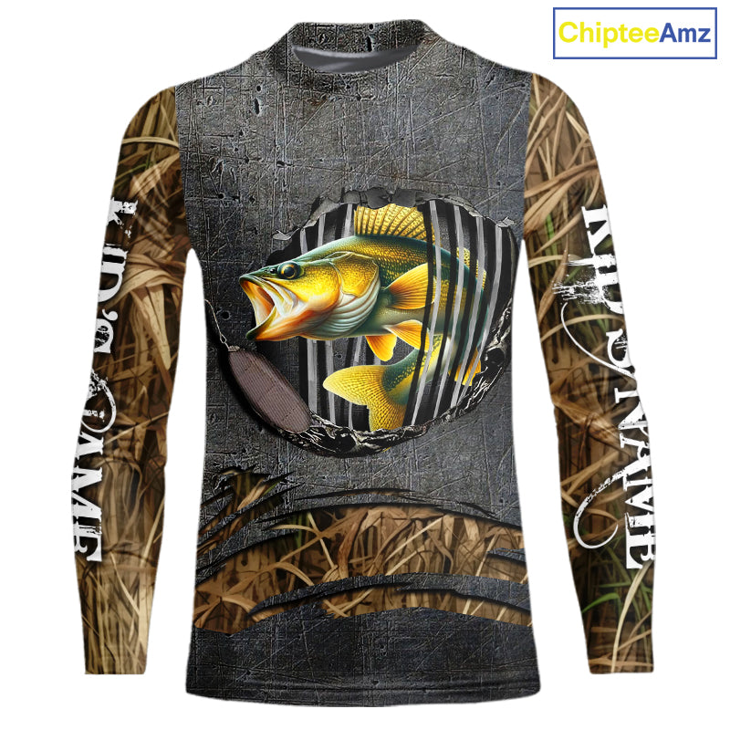 Walleye fishing camo metal grunge pattern Custom walleye fishing shirts walleye fishing gifts NQS11370