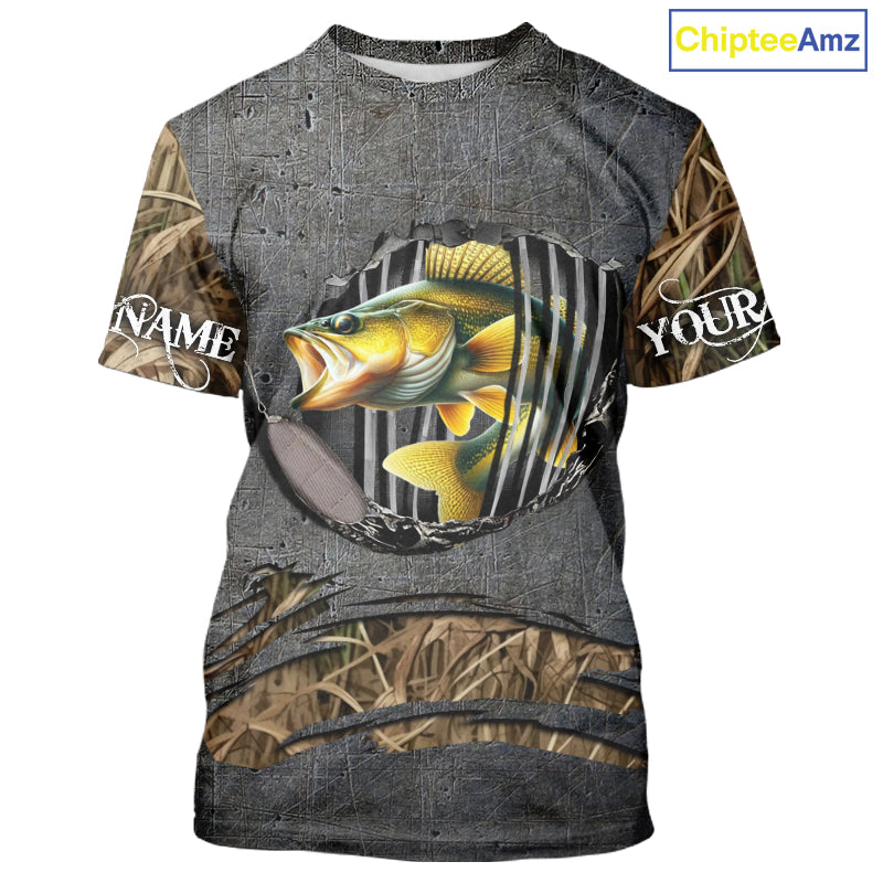 Walleye fishing camo metal grunge pattern Custom walleye fishing shirts walleye fishing gifts NQS11370