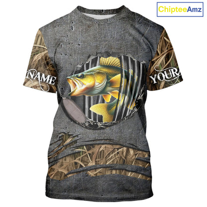 Walleye fishing camo metal grunge pattern Custom walleye fishing shirts walleye fishing gifts NQS11370
