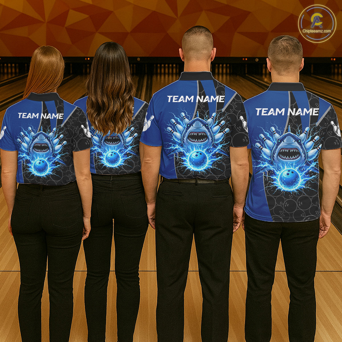 Black and blue lightning thunder shark bowling jerseys men custom bowling outfit men NQS11379
