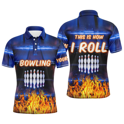 Custom blue bowling shirt for men – personalized team jersey front view