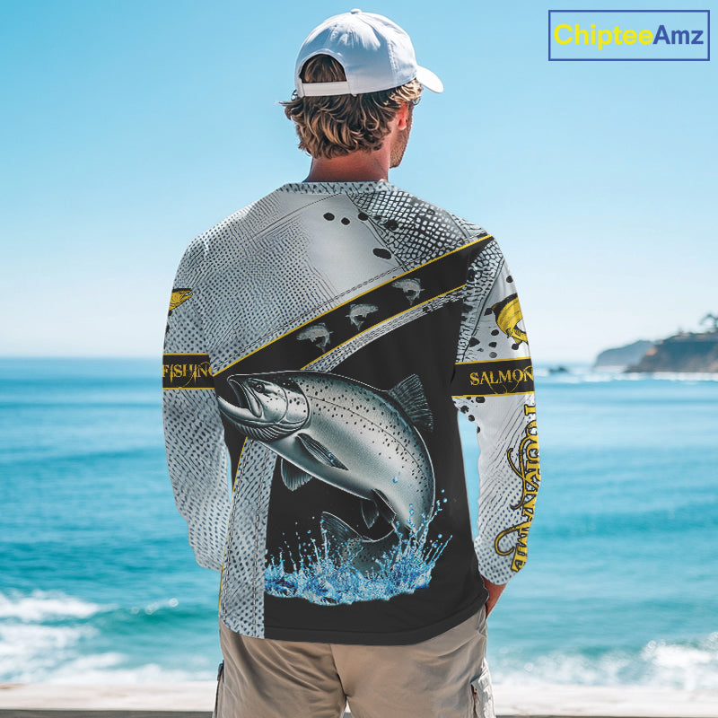 Chinook Salmon fishing scales UV protection Custom long sleeve fishing shirts, Salmon fishing jerseys NQS10216