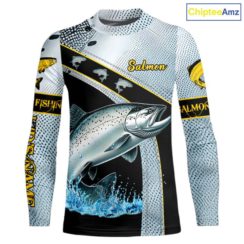 Chinook Salmon fishing scales UV protection Custom long sleeve fishing shirts, Salmon fishing jerseys NQS10216