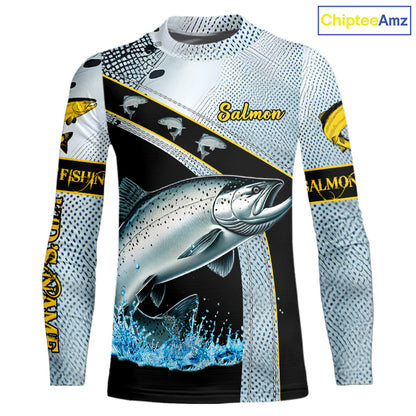 Chinook Salmon fishing scales UV protection Custom long sleeve fishing shirts, Salmon fishing jerseys NQS10216