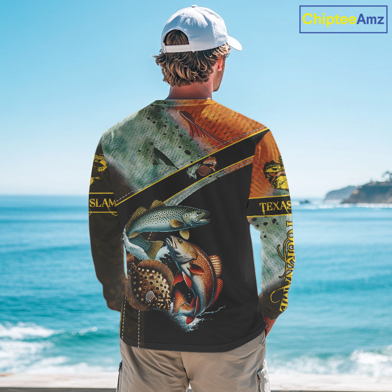 Redfish, Trout, Flounder fishing scales Custom long sleeve fishing shirts, TX Slam fishing jerseys NQS10217