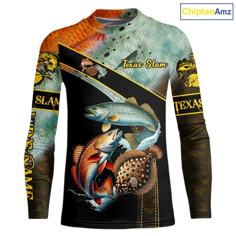 Redfish, Trout, Flounder fishing scales Custom long sleeve fishing shirts, TX Slam fishing jerseys NQS10217