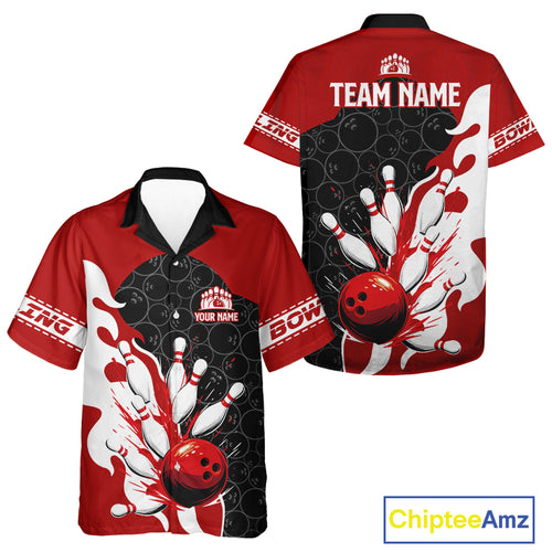 Black and Red Camo Bowling Hawaiian Shirt custom Bowling Team Jerseys Uniform NQS10380