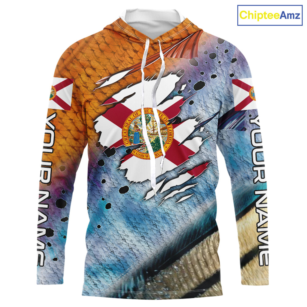 Inshore slam redfish trout snook scales Florida flag Custom patriotic fishing long sleeve shirts NQS8621