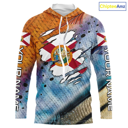 Inshore slam redfish trout snook scales Florida flag Custom patriotic fishing long sleeve shirts NQS8621