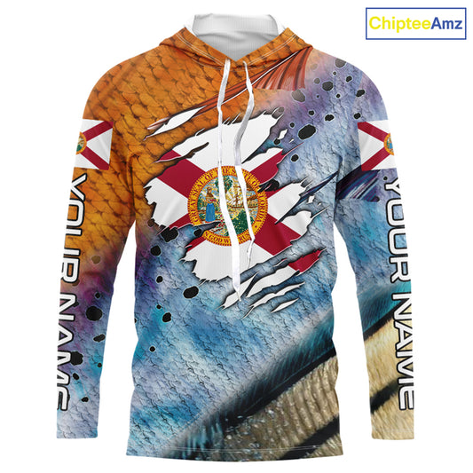 Inshore slam redfish trout snook scales Florida flag Custom patriotic fishing long sleeve shirts NQS8621