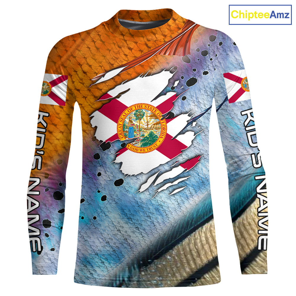 Inshore slam redfish trout snook scales Florida flag Custom patriotic fishing long sleeve shirts NQS8621