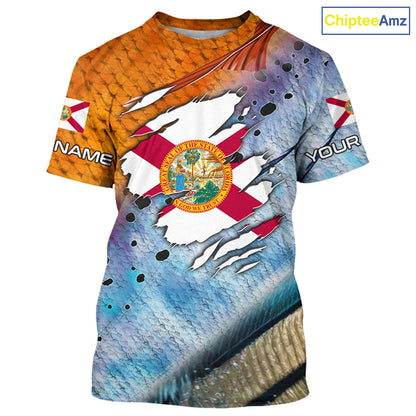 Inshore slam redfish trout snook scales Florida flag Custom patriotic fishing long sleeve shirts NQS8621