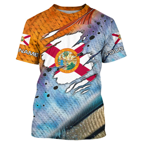 Inshore slam redfish trout snook scales Florida flag Custom patriotic fishing long sleeve shirts NQS8621