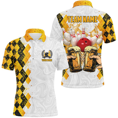 Bowling and Beer argyle pattern Custom Bowling Polo, 1/4 zip Shirts For Men Bowling Team League Jersey NQS8423
