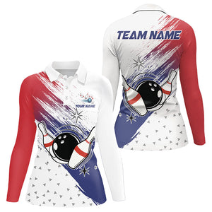 Red, White and Blue Bowling Polo, 1/4 Zip Shirts For Women Custom Bowling Team Jersey, Gift For Bowler NQS9122