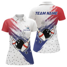 Load image into Gallery viewer, Red, White and Blue Bowling Polo, 1/4 Zip Shirts For Women Custom Bowling Team Jersey, Gift For Bowler NQS9122