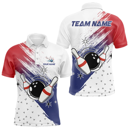 Red, White and Blue Bowling Polo, 1/4 Zip Shirts For Men Custom Bowling Team Jersey, Gift For Bowlers NQS9122