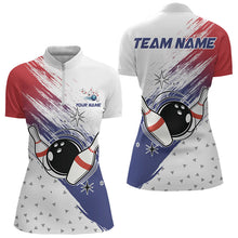 Load image into Gallery viewer, Red, White and Blue Bowling Polo, 1/4 Zip Shirts For Women Custom Bowling Team Jersey, Gift For Bowler NQS9122