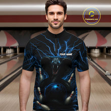 Load image into Gallery viewer, Personalized Blue Thunder Lightning Cobra Snake Bowling Shirt For Men, Custom Name Bowling Team Jersey NQS9834