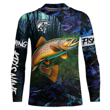 Load image into Gallery viewer, Brown trout Fishing blue camo fishing team trout Custom Long Sleeve UV protection fishing shirts NQS6071