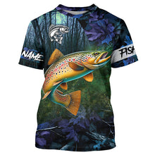 Load image into Gallery viewer, Brown trout Fishing blue camo fishing team trout Custom Long Sleeve UV protection fishing shirts NQS6071