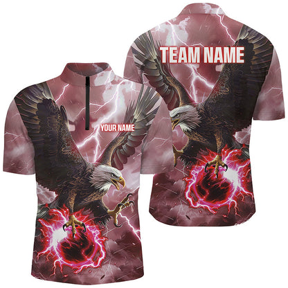 Red lightning thunder bowling Eagle custom Mens Bowling Polo, Quarter Zip Shirts, team bowler jerseys NQS8180