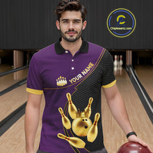 Load image into Gallery viewer, Purple and Gold Bowling shirts for men Custom Team Bowling Polo, 1/4 zip Shirt bowlers Outfit NQS10987