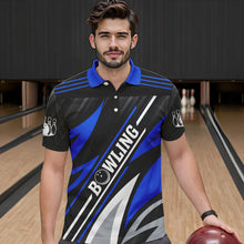 Load image into Gallery viewer, Black and Blue Bowling Polo, Quarter Zip Shirt for Men Custom Team bowling jerseys, Gift for bowlers NQS9322