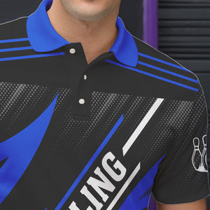 Black and Blue Bowling Polo, Quarter Zip Shirt for Men Custom Team bowling jerseys, Gift for bowlers NQS9322