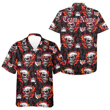 Load image into Gallery viewer, Personalized Flame Skull Bowling Hawaiian Shirts Custom Team Bowling button up shirts | Multicolor NQS9323