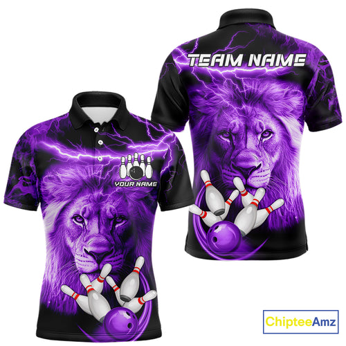 Personalized Purple Lightning Thunder Storm Lion Bowling Shirts For Men Custom Bowling Team Jerseys NQS9839