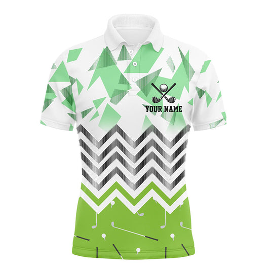 Personalized white and green golf pattern custom Mens golf polo shirt, golf tops for men golf gifts NQS7767