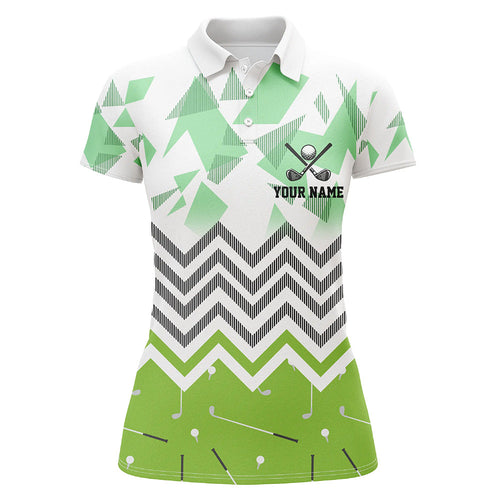 Personalized white and green golf pattern custom Womens golf polo shirt, ladies golf tops golf gifts NQS7767