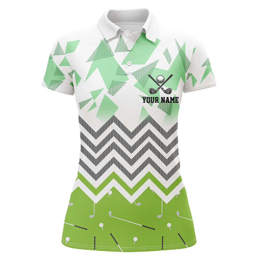 Personalized white and green golf pattern custom Womens golf polo shirt, ladies golf tops golf gifts NQS7767