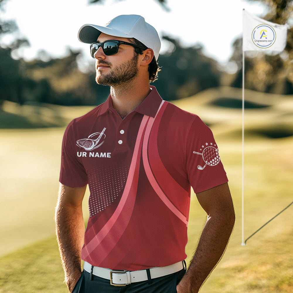 Mens golf polo shirts custom name Red golf shirt, tournament golf tops for mens, golf gift NQS10224