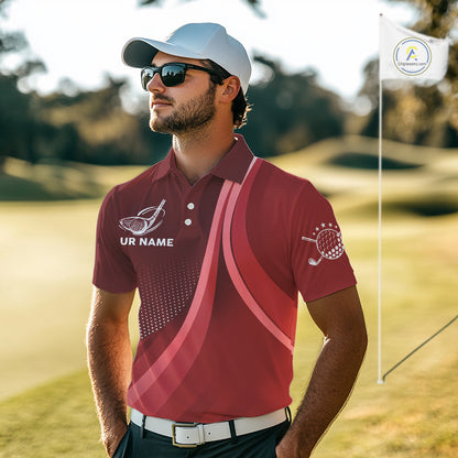 Mens golf polo shirts custom name Red golf shirt, tournament golf tops for mens, golf gift NQS10224
