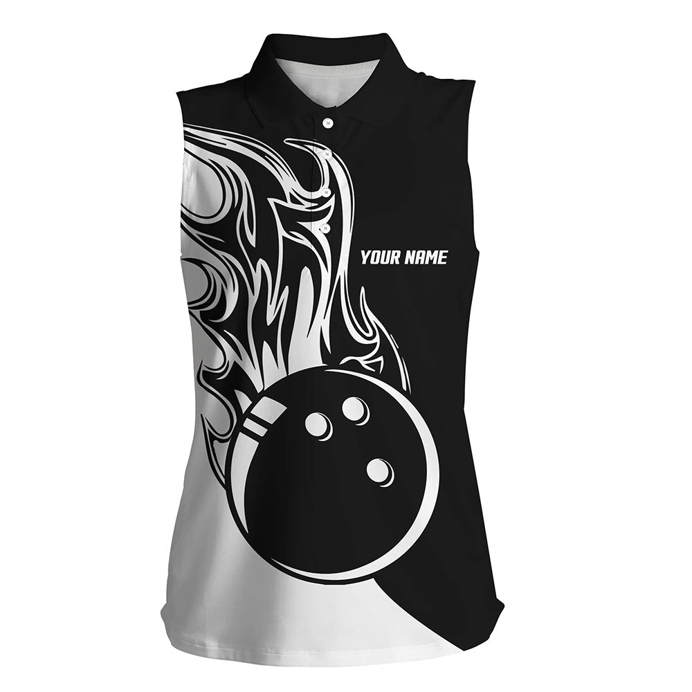 Black and white Bowling ball fire Women sleeveless polo shirts custom Bowling Team Jerseys NQS6087