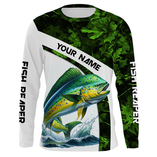 Mahi mahi ( Dorado) fishing Green Camo Customize name UV protection long sleeves fishing shirts NQS803