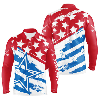 Red White and Blue American flag Mens golf polo shirts custom patriotic men's golf apparel NQS8633