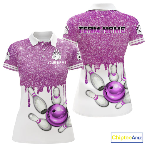 Pink glitter Bowling Shirts For Women Custom team bowling jerseys, Personalized bowling uniform NQS10813