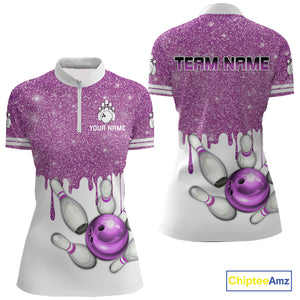 Pink glitter Bowling Shirts For Women Custom team bowling jerseys, Personalized bowling uniform NQS10813