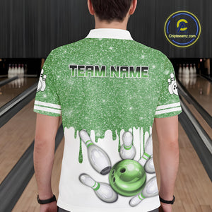 Green glitter Bowling Shirts For Men Custom team bowling jerseys, Personalized bowling uniform NQS10814
