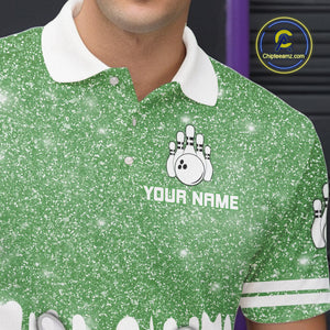 Green glitter Bowling Shirts For Men Custom team bowling jerseys, Personalized bowling uniform NQS10814