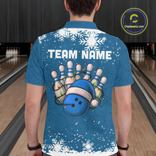Load image into Gallery viewer, Blue Christmas Bowling snowflake Men&#39;s Bowling Polo, Quarter Zip shirts Custom Xmas Bowling Outfits NQS10995