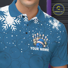 Load image into Gallery viewer, Blue Christmas Bowling snowflake Men&#39;s Bowling Polo, Quarter Zip shirts Custom Xmas Bowling Outfits NQS10995