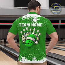 Load image into Gallery viewer, Green Christmas Bowling snowflake Men&#39;s Bowling Polo, Quarter Zip shirts Custom Xmas Bowling Outfits NQS10996