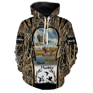 Mallard Duck hunting waterfowl camo hunting custom name 3D all over printed shirts NQSD51