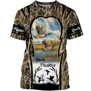 Mallard Duck hunting waterfowl camo hunting custom name 3D all over printed shirts NQSD51